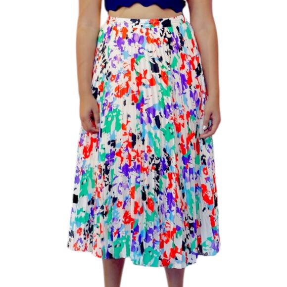 Tanya Taylor Jeana Silk Blend Pleated Midi Skirt Multi Color Size 12 - Picture 2 of 10